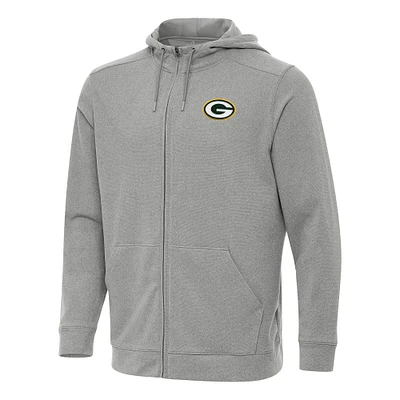 Men's Antigua Heather Green Bay Packers Effortless Full-Zip Hoodie