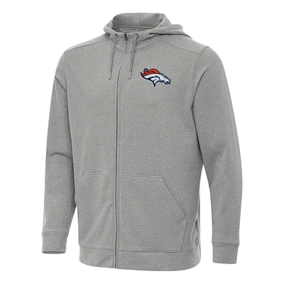 Men's Antigua Heather Denver Broncos Effortless Full-Zip Hoodie
