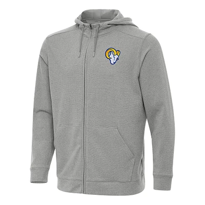 Men's Antigua Heather Los Angeles Rams Effortless Full-Zip Hoodie