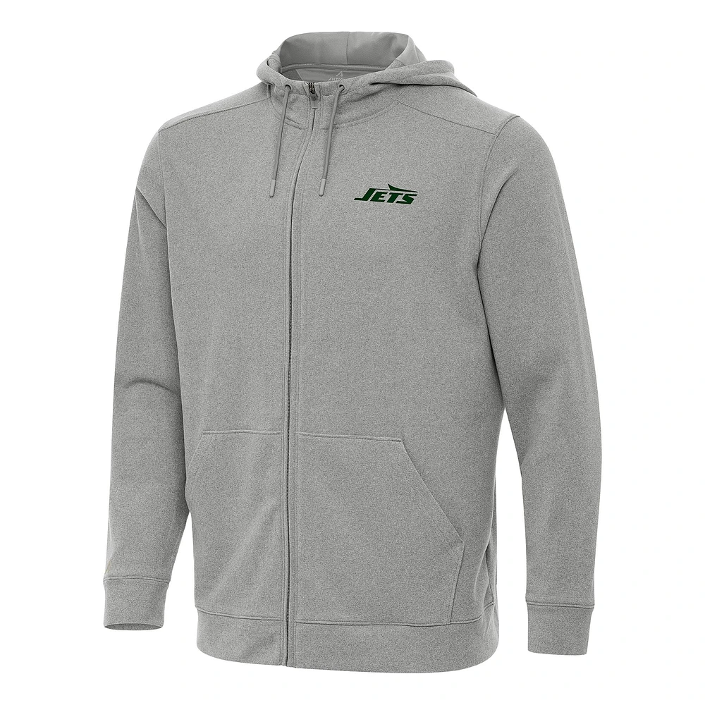 Men's Antigua Heather New York Jets Effortless Full-Zip Hoodie