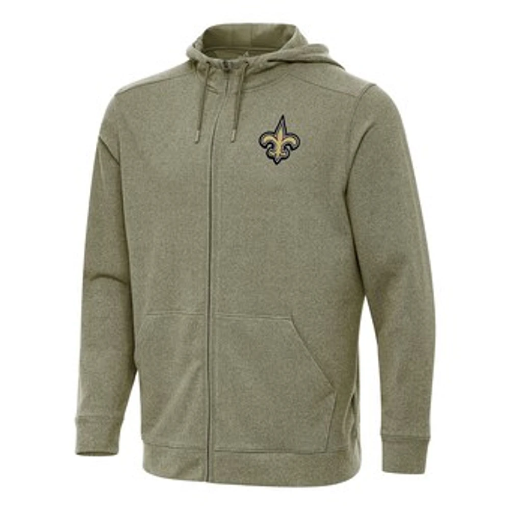 Men's Antigua Olive New Orleans Saints Effortless Full-Zip Hoodie
