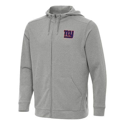 Men's Antigua Heather Gray New York Giants Effortless Full-Zip Hoodie