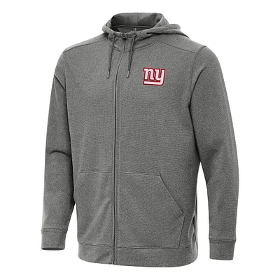 Men's Antigua Heather Black New York Giants Effortless Full-Zip Hoodie