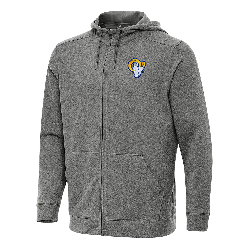 Men's Antigua Heather Black Los Angeles Rams Effortless Full-Zip Hoodie