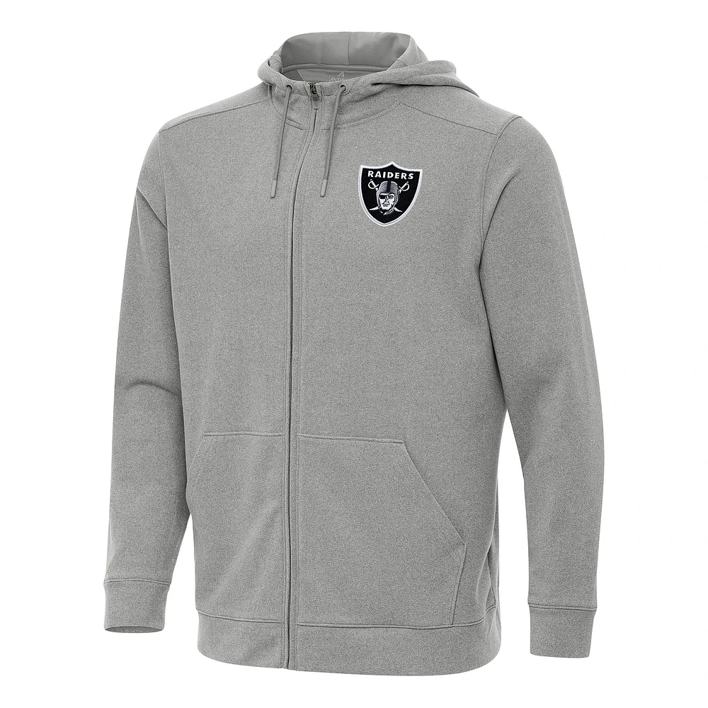 Men's Antigua Heather Las Vegas Raiders Effortless Full-Zip Hoodie