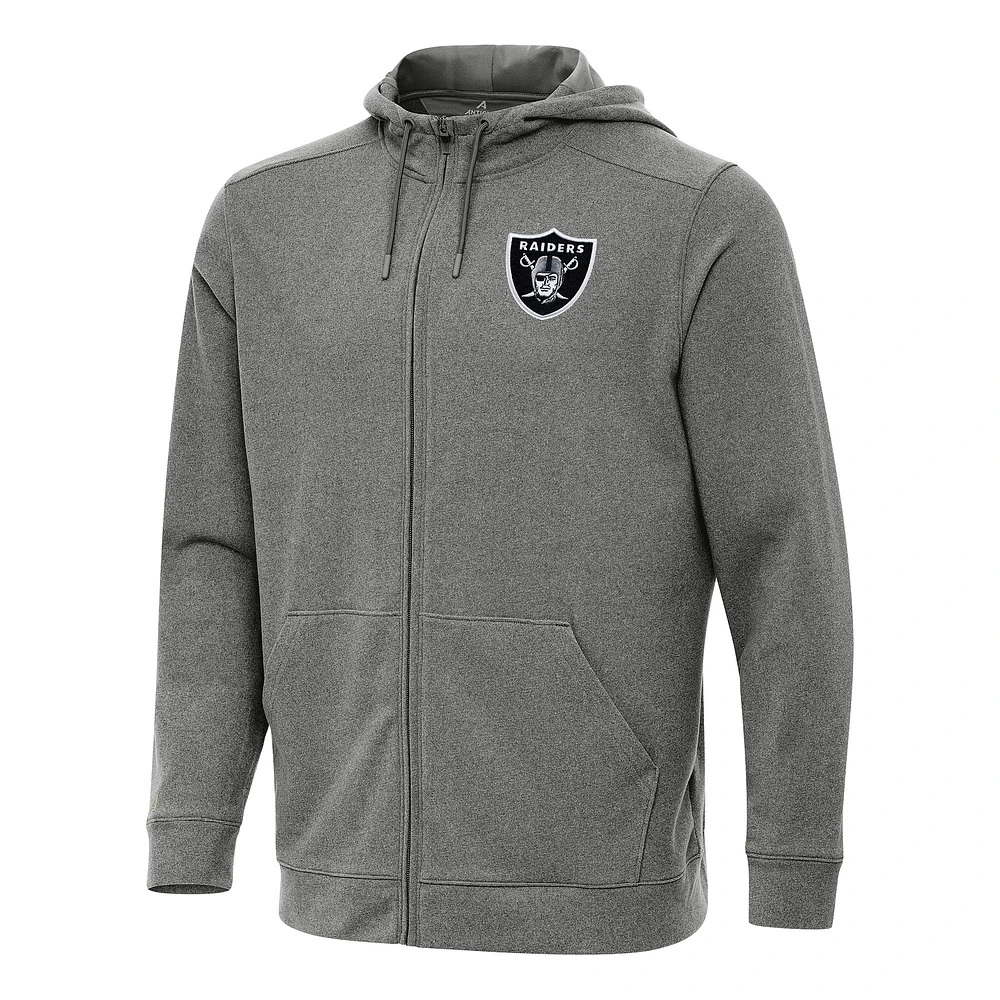 Men's Antigua Heather Black Las Vegas Raiders Effortless Full-Zip Hoodie