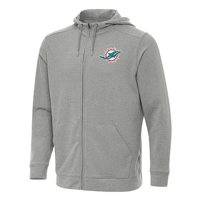 Men's Antigua Heather Miami Dolphins Effortless Full-Zip Hoodie