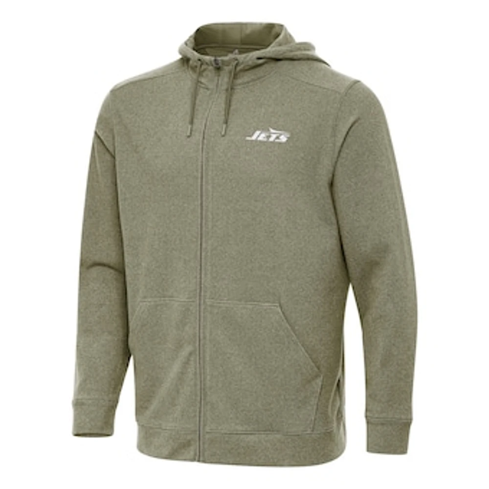 Men's Antigua Olive New York Jets Effortless Full-Zip Hoodie