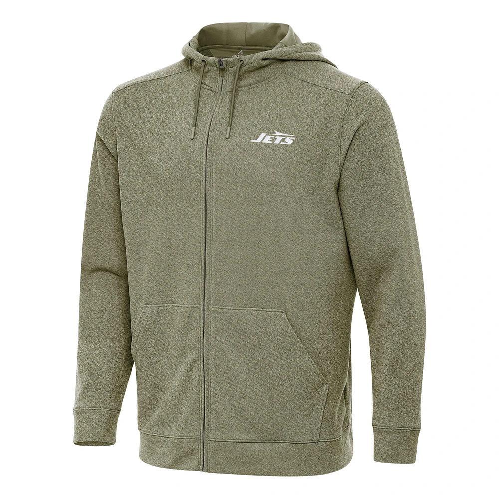 Men's Antigua Olive New York Jets Effortless Full-Zip Hoodie