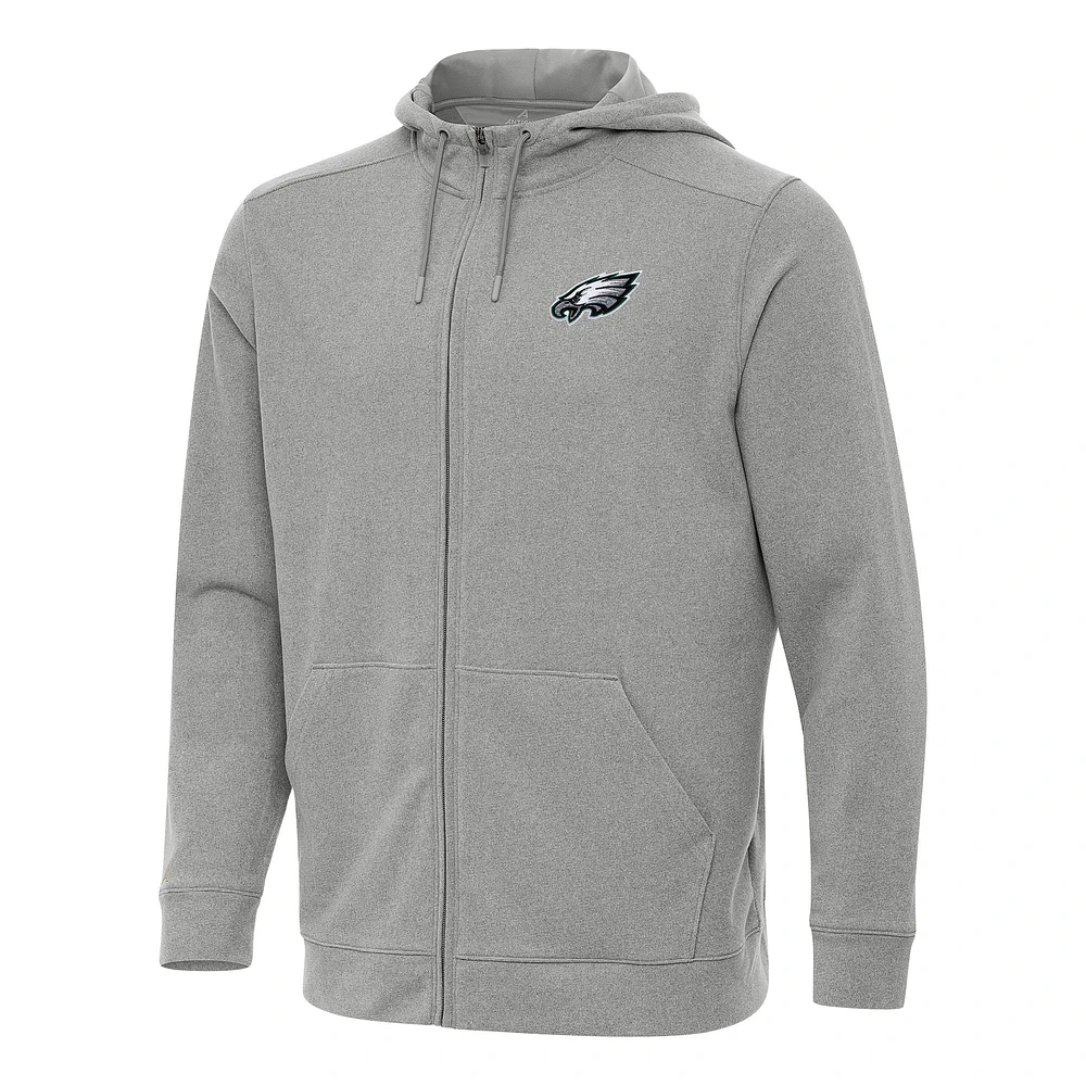 Men's Antigua Heather Gray Philadelphia Eagles Effortless Full-Zip Hoodie