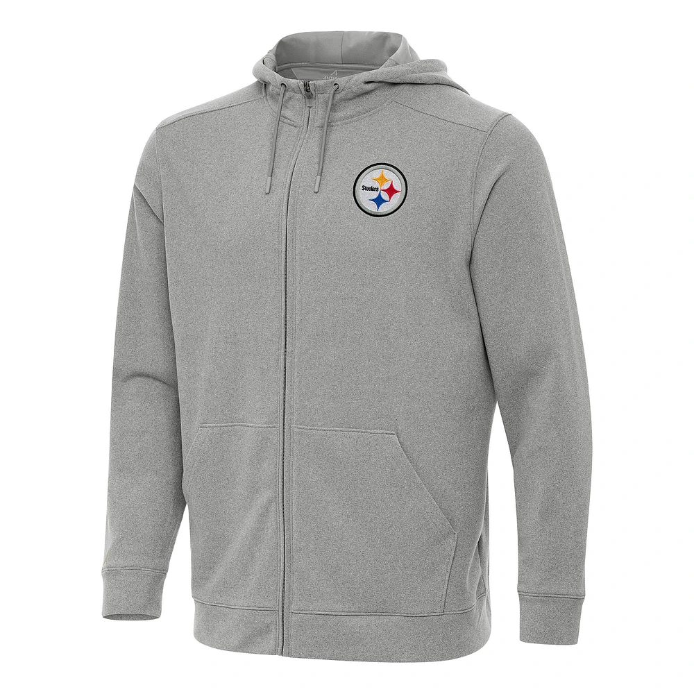Men's Antigua Heather Pittsburgh Steelers Effortless Full-Zip Hoodie