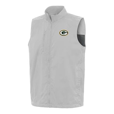 Men's Antigua Gray Green Bay Packers Brisk Full-Zip Vest