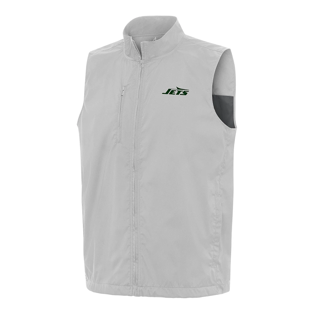 Men's Antigua Gray New York Jets Brisk Full-Zip Vest