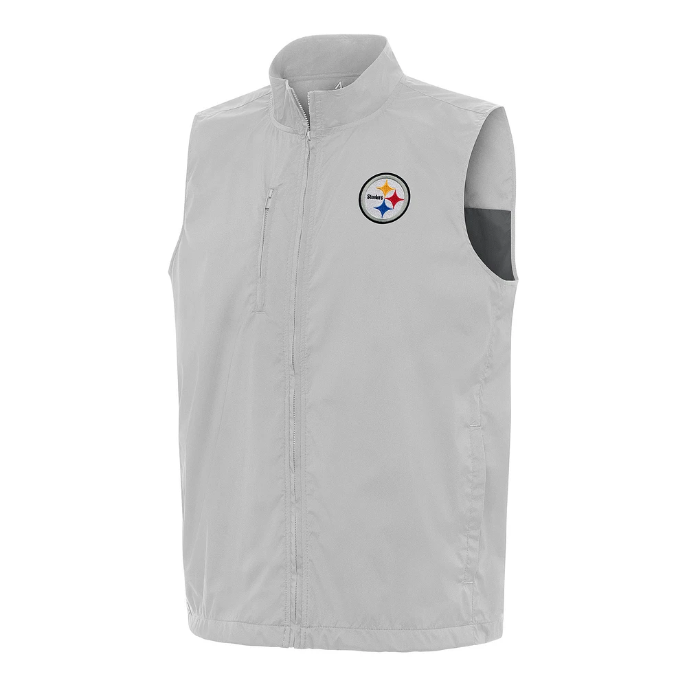 Men's Antigua Gray Pittsburgh Steelers Brisk Full-Zip Vest