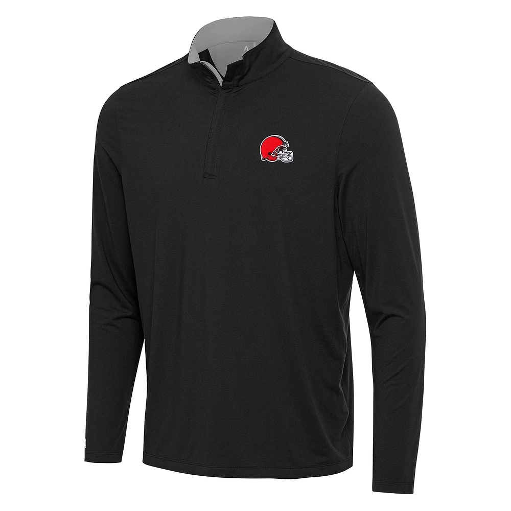 Men's Antigua Black/ Cleveland Browns Content Quarter-Zip Pullover Top