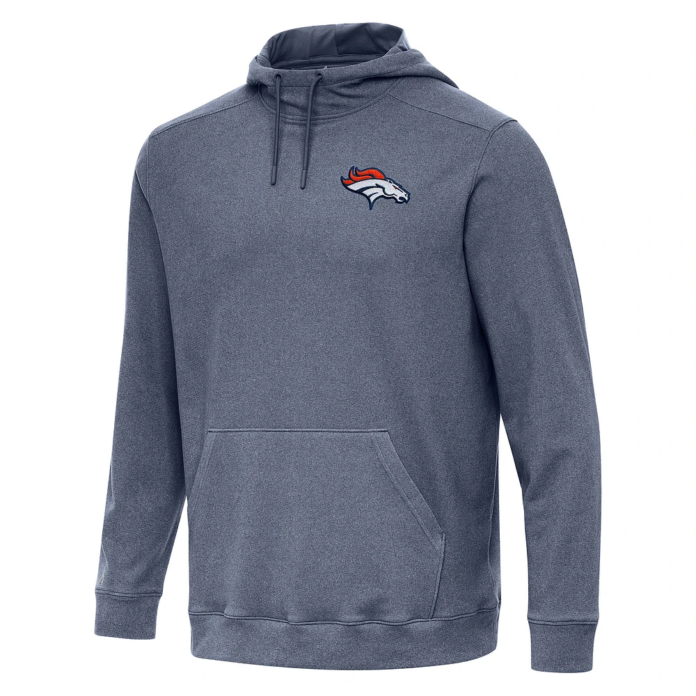 Men's Antigua Heather Navy Denver Broncos Cloud Pullover Hoodie