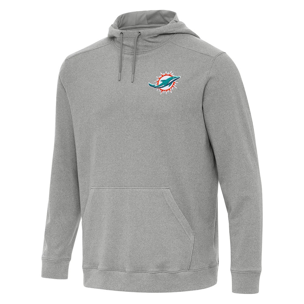 Men's Antigua Heather Miami Dolphins Cloud Pullover Hoodie