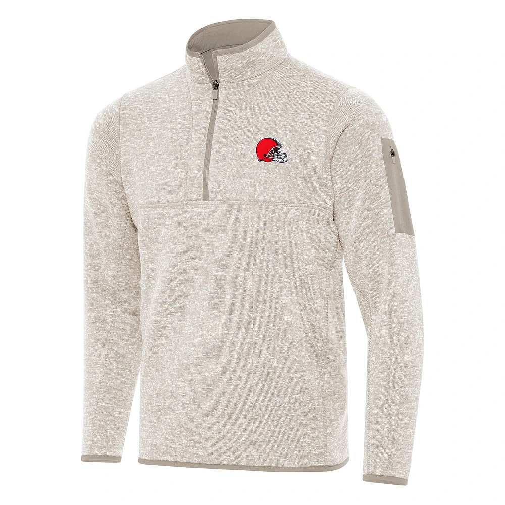 Men's Antigua Oatmeal Cleveland Browns Fortune Quarter-Zip Pullover Jacket