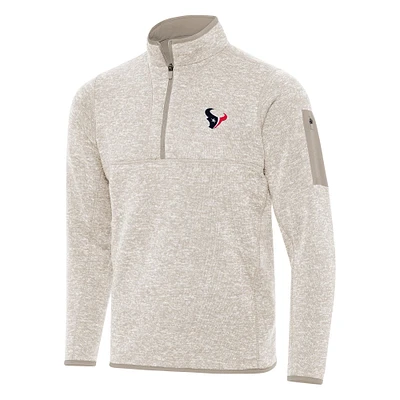 Men's Antigua Oatmeal Houston Texans Fortune Quarter-Zip Pullover Jacket