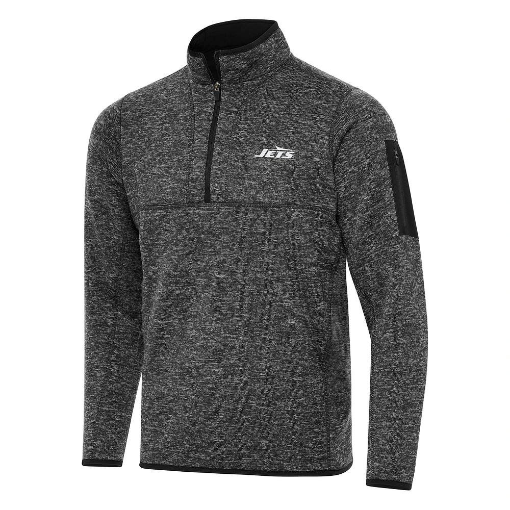 Men's Antigua Heather New York Jets Fortune Quarter-Zip Pullover Jacket