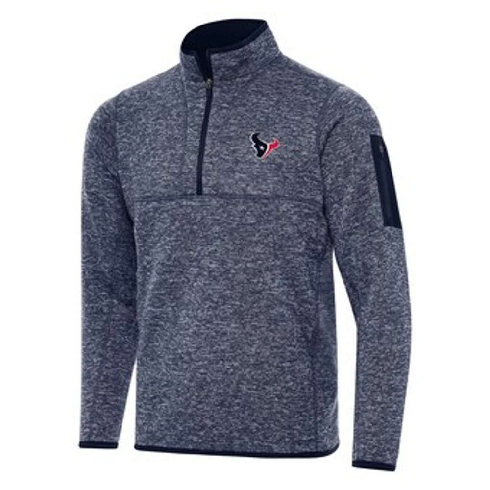 Men's Antigua Heather Navy Houston Texans Fortune Quarter-Zip Pullover Jacket