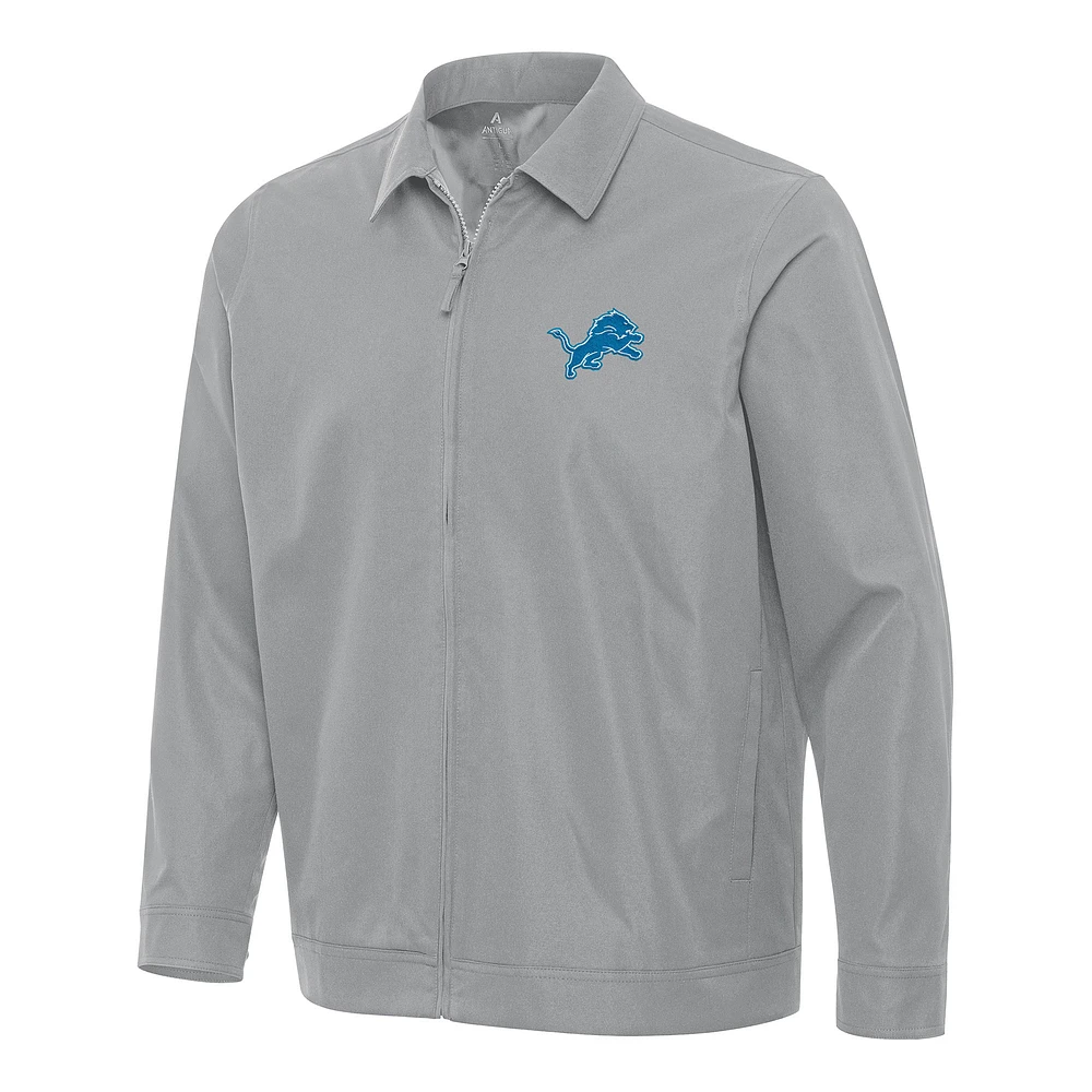 Men's Antigua Gray Detroit Lions Pivot Full-Zip Jacket