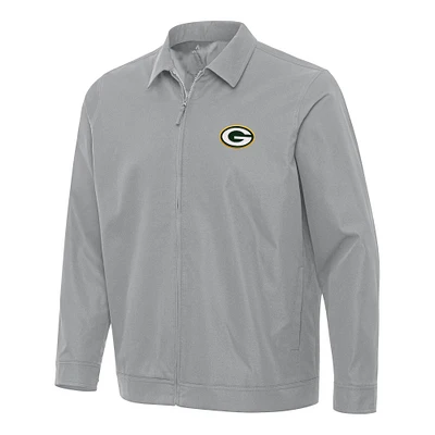Men's Antigua Gray Green Bay Packers Pivot Full-Zip Jacket