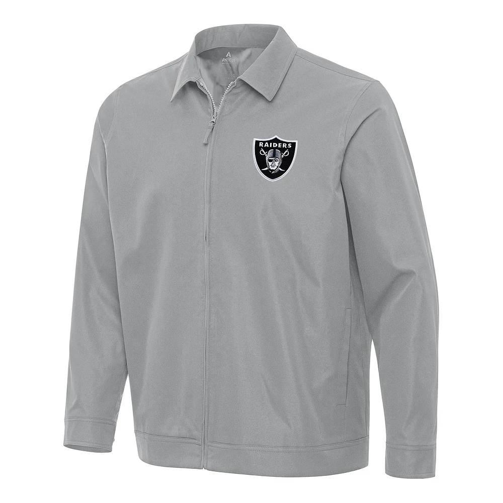 Men's Antigua Gray Las Vegas Raiders Pivot Full-Zip Jacket