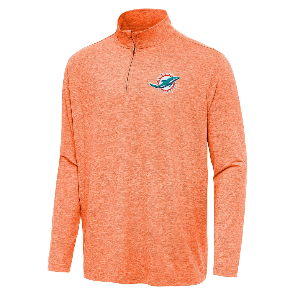 Men's Antigua Heather Orange Miami Dolphins Hunk Quarter-Zip Jacket