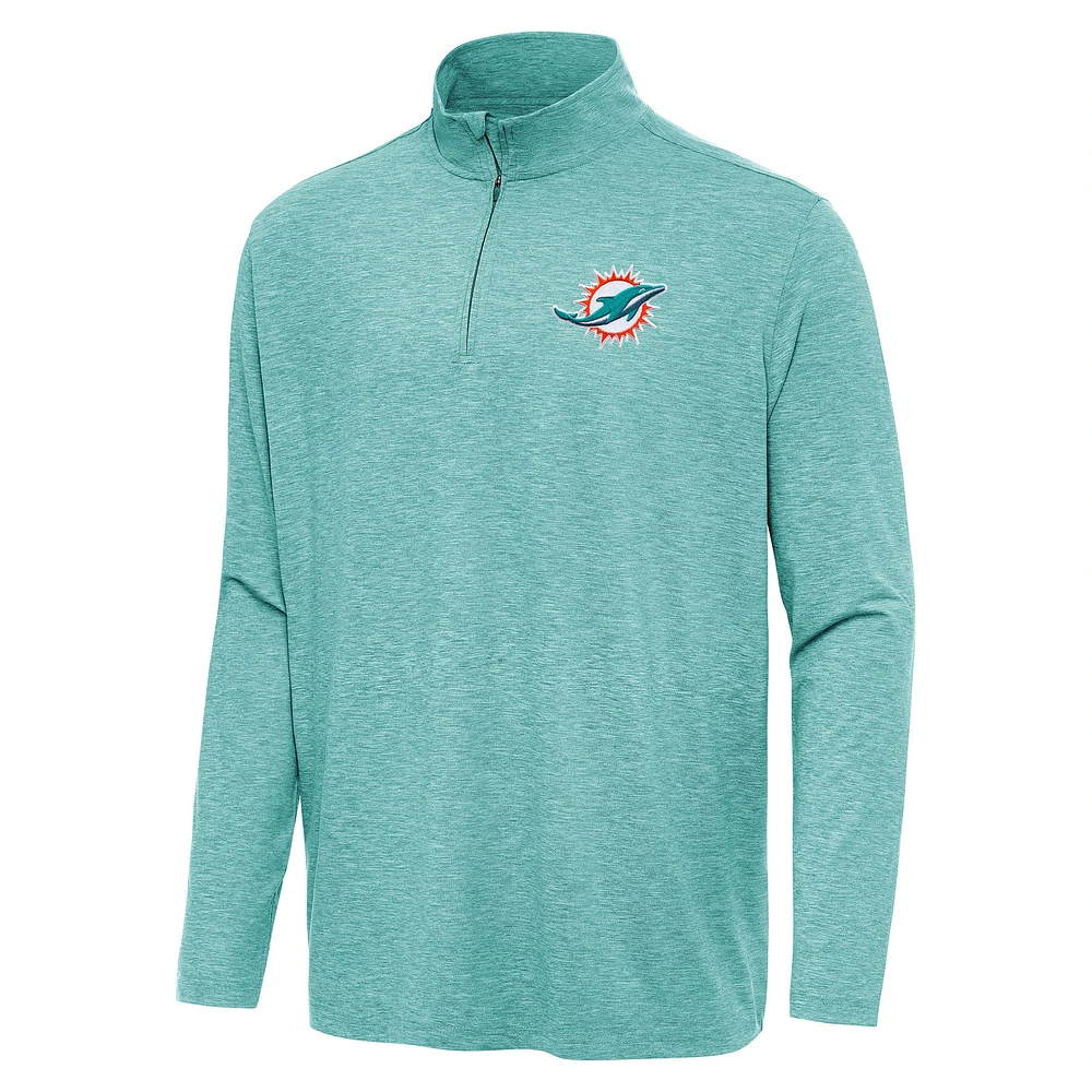 Men's Antigua Heather Aqua Miami Dolphins Hunk Quarter-Zip Jacket