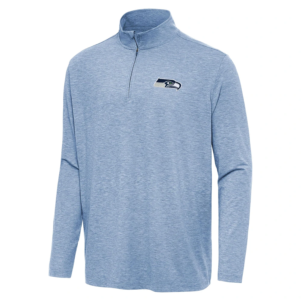 Men's Antigua Heather Royal Seattle Seahawks Hunk Quarter-Zip Jacket