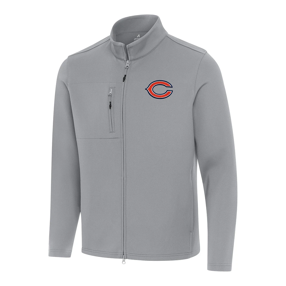Men's Antigua Gray Chicago Bears Objection Full-Zip Jacket