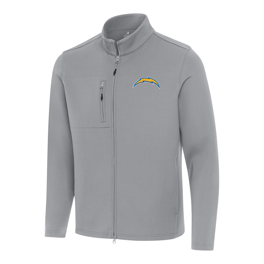 Men's Antigua Gray Los Angeles Chargers Objection Full-Zip Jacket