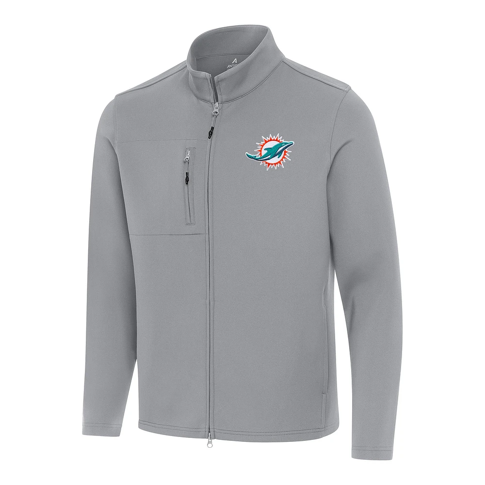 Men's Antigua Gray Miami Dolphins Objection Full-Zip Jacket