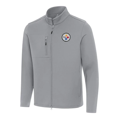 Men's Antigua Gray Pittsburgh Steelers Objection Full-Zip Jacket