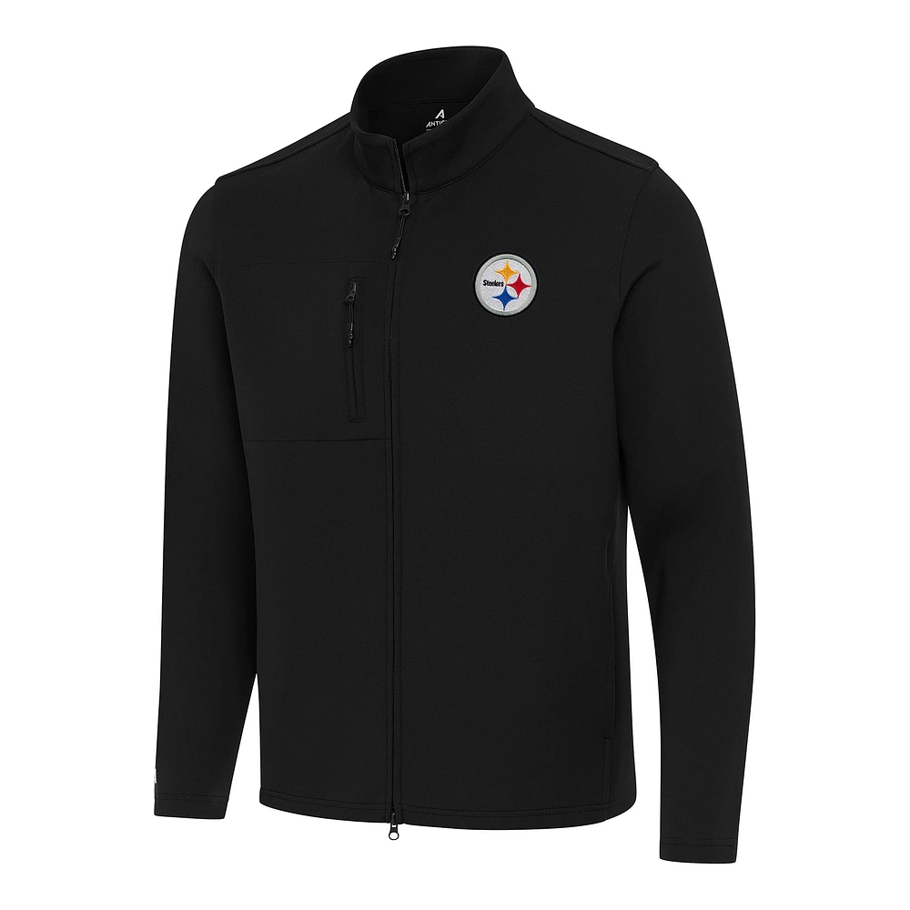 Men's Antigua Black Pittsburgh Steelers Objection Full-Zip Jacket
