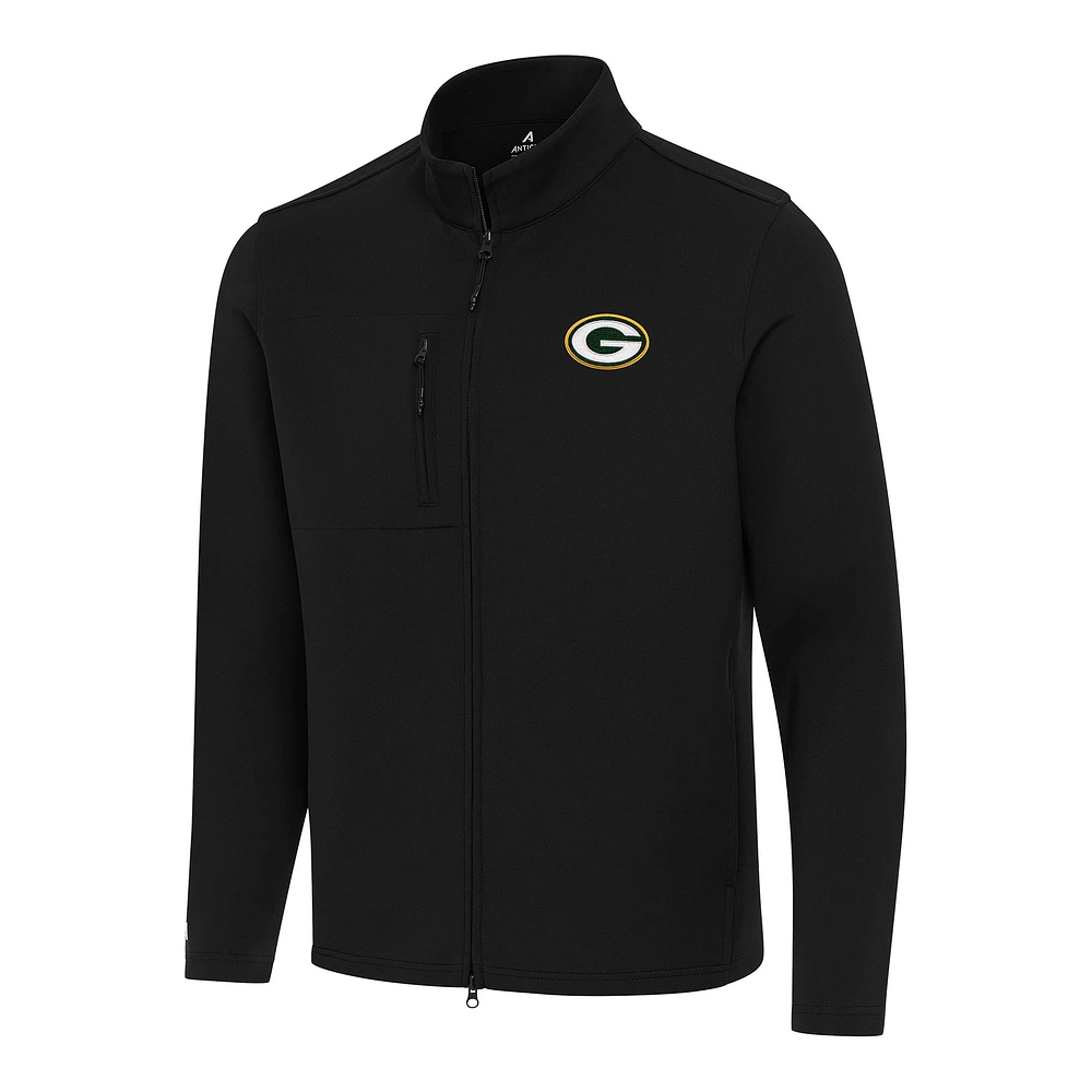 Men's Antigua Black Green Bay Packers Objection Full-Zip Jacket