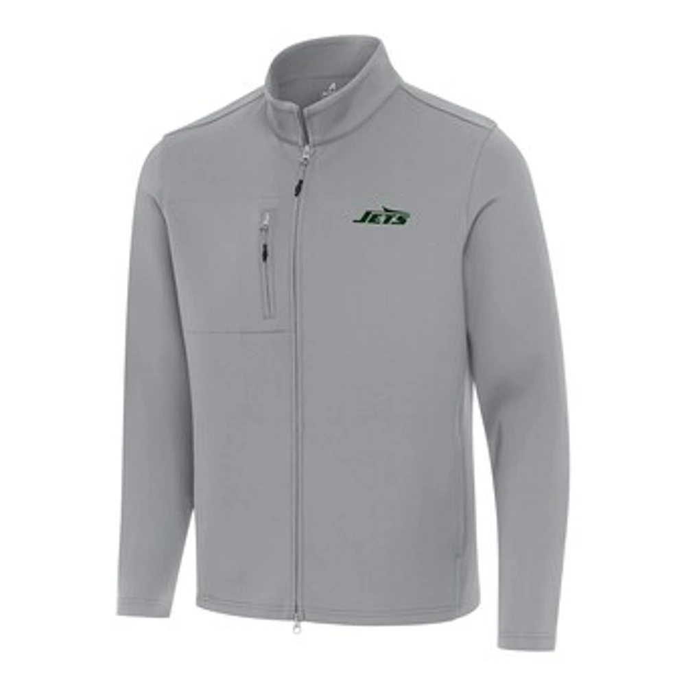 Men's Antigua Gray New York Jets Objection Full-Zip Jacket