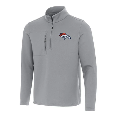 Men's Antigua Gray Denver Broncos Insider Quarter-Zip Pullover Top