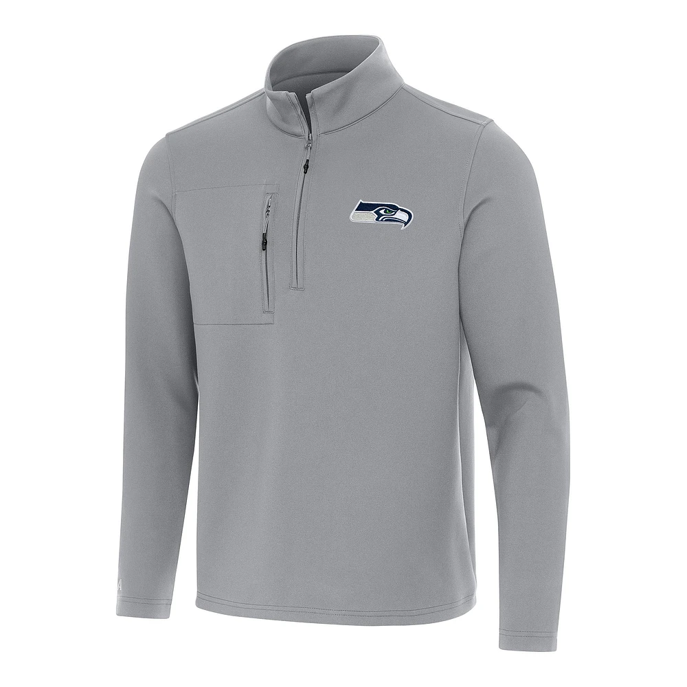 Men's Antigua Gray Seattle Seahawks Insider Quarter-Zip Pullover Top
