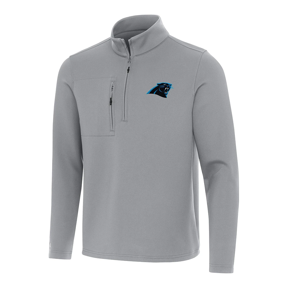Men's Antigua Gray Carolina Panthers Insider Quarter-Zip Pullover Top