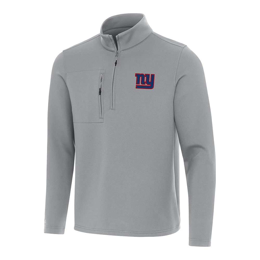 Men's Antigua Gray New York Giants Insider Quarter-Zip Pullover Top