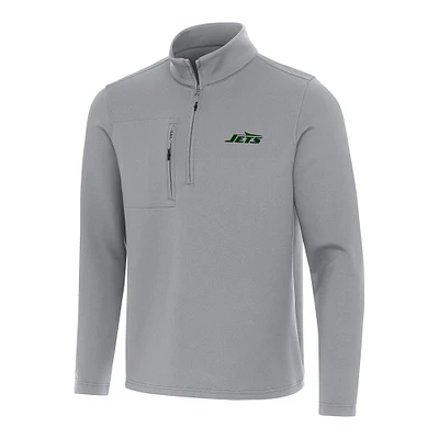 Men's Antigua Gray New York Jets Insider Quarter-Zip Pullover Top