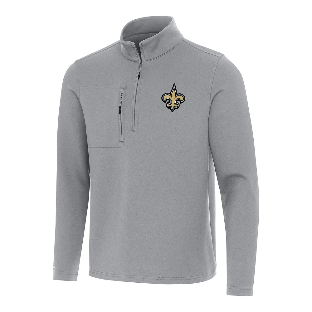Men's Antigua Gray New Orleans Saints Insider Quarter-Zip Pullover Top