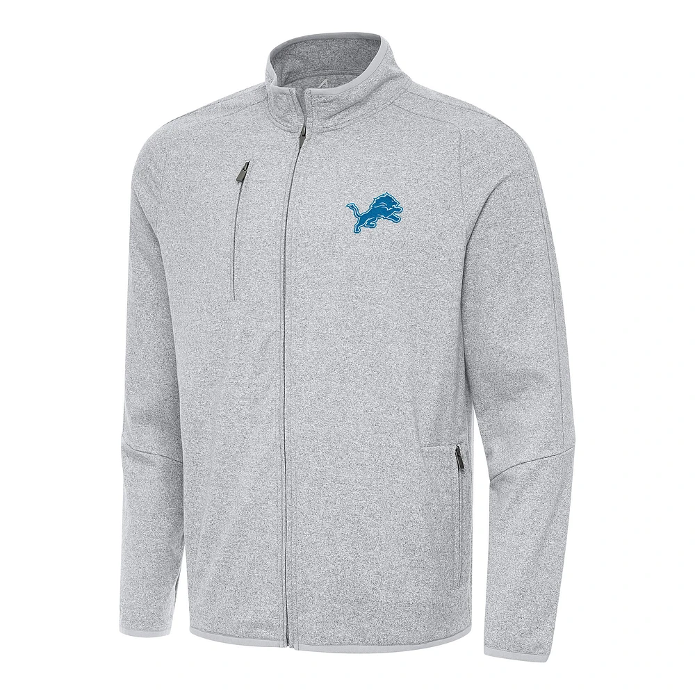 Men's Antigua Heather Gray Detroit Lions Hold-Up Tri-Blend Full-Zip Jacket