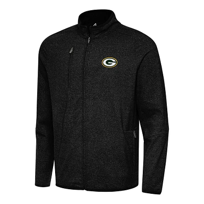 Men's Antigua Heather Green Bay Packers Hold-Up Tri-Blend Full-Zip Jacket