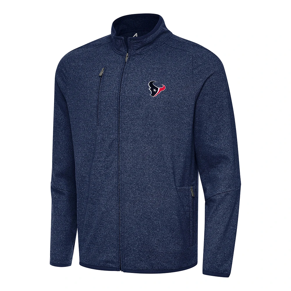 Men's Antigua Heather Navy Houston Texans Hold-Up Tri-Blend Full-Zip Jacket