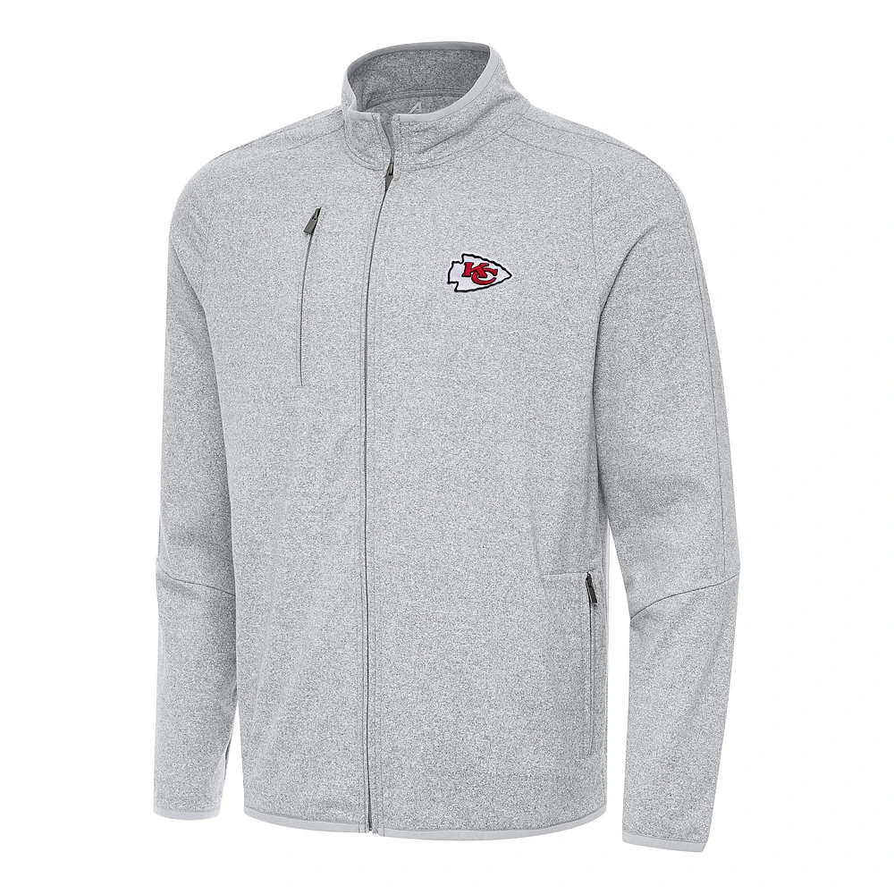 Men's Antigua Heather Gray Kansas City Chiefs Hold-Up Tri-Blend Full-Zip Jacket