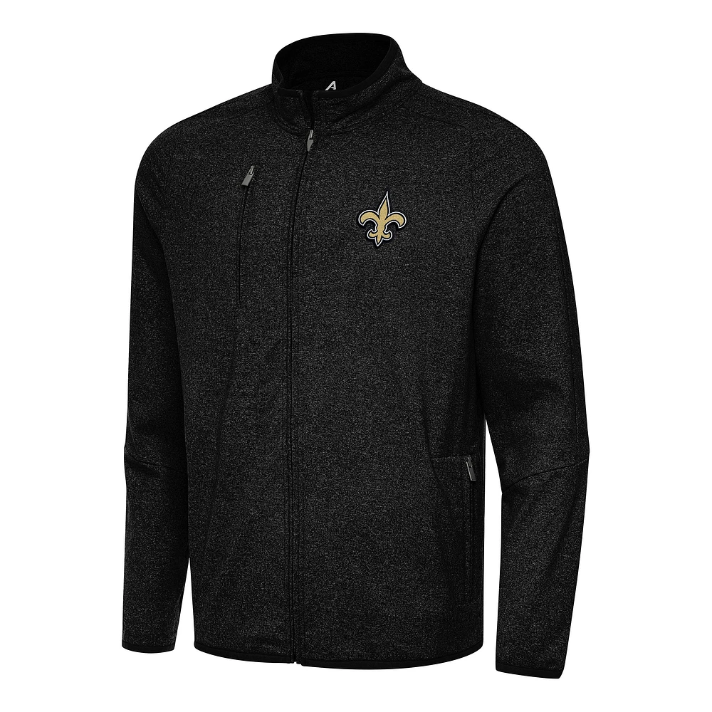 Men's Antigua Heather New Orleans Saints Hold-Up Tri-Blend Full-Zip Jacket