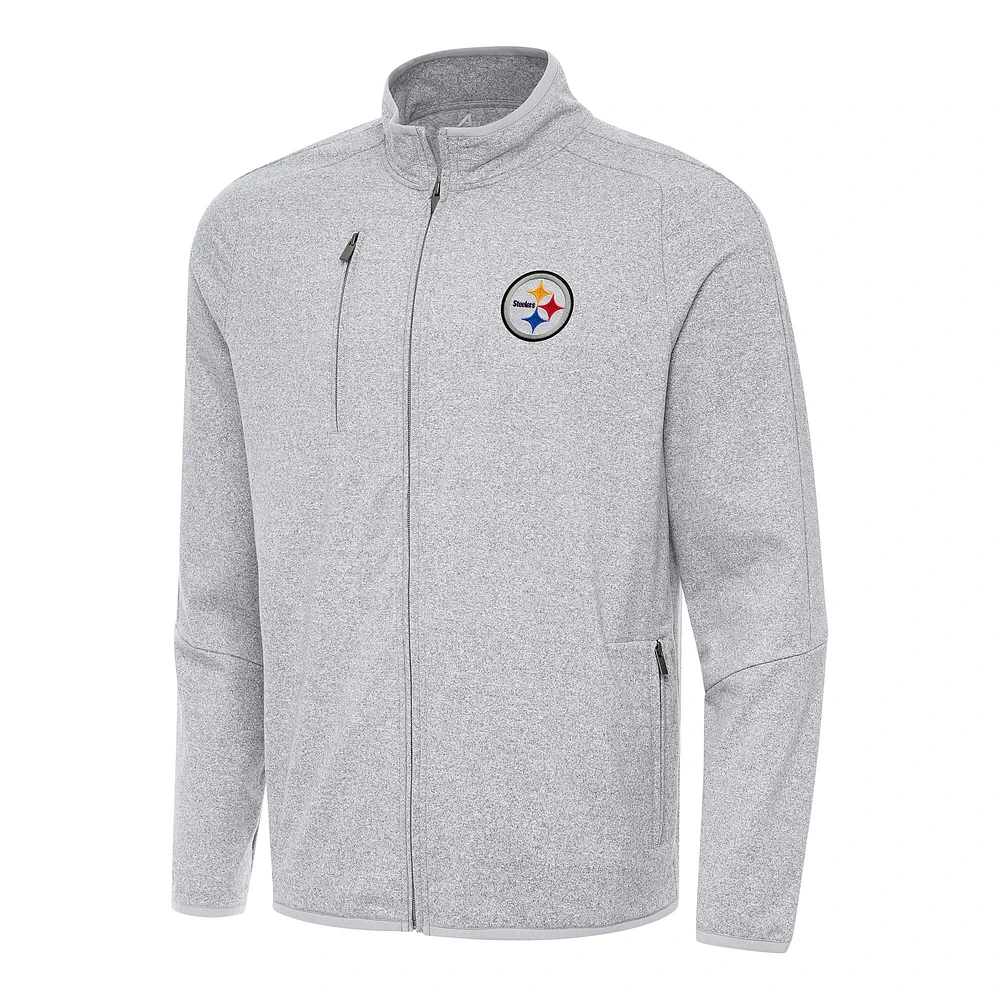 Men's Antigua Heather Gray Pittsburgh Steelers Hold-Up Tri-Blend Full-Zip Jacket